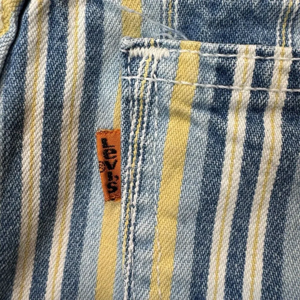 Vintage Levi's High Waist Orange Tab Striped Denim Shorts - Picture 2 of 9